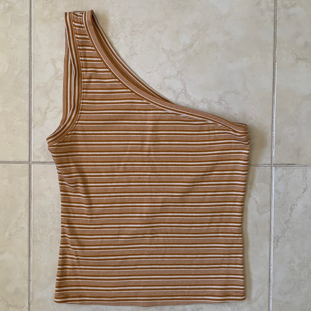 AERO One Shoulder Ribbed Striped Seriously Soft Tank Top Y2K Size Large